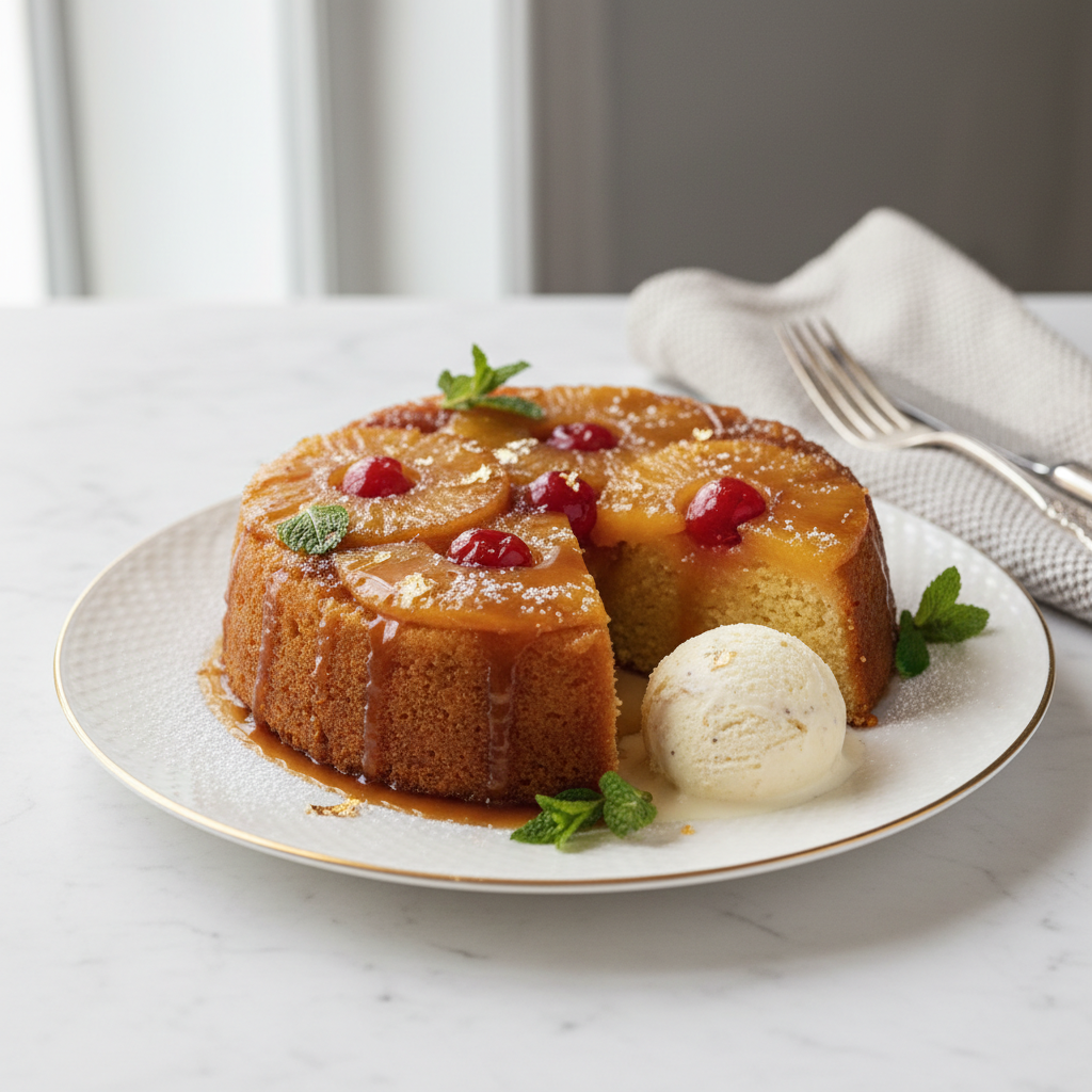 Photo de Recette de gâteau renversé à l'ananas caramélisé