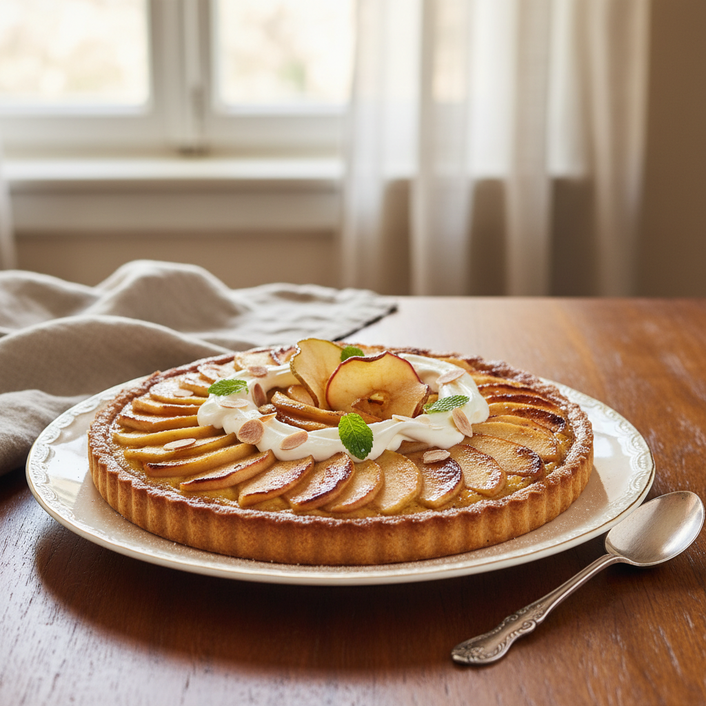 Photo de Recette de tarte aux pommes normande à la crème et calvados