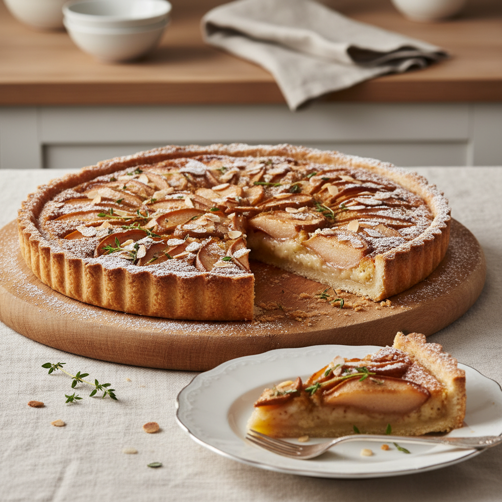 Photo de Recette de tarte aux poires amandine croustillante et parfumée
