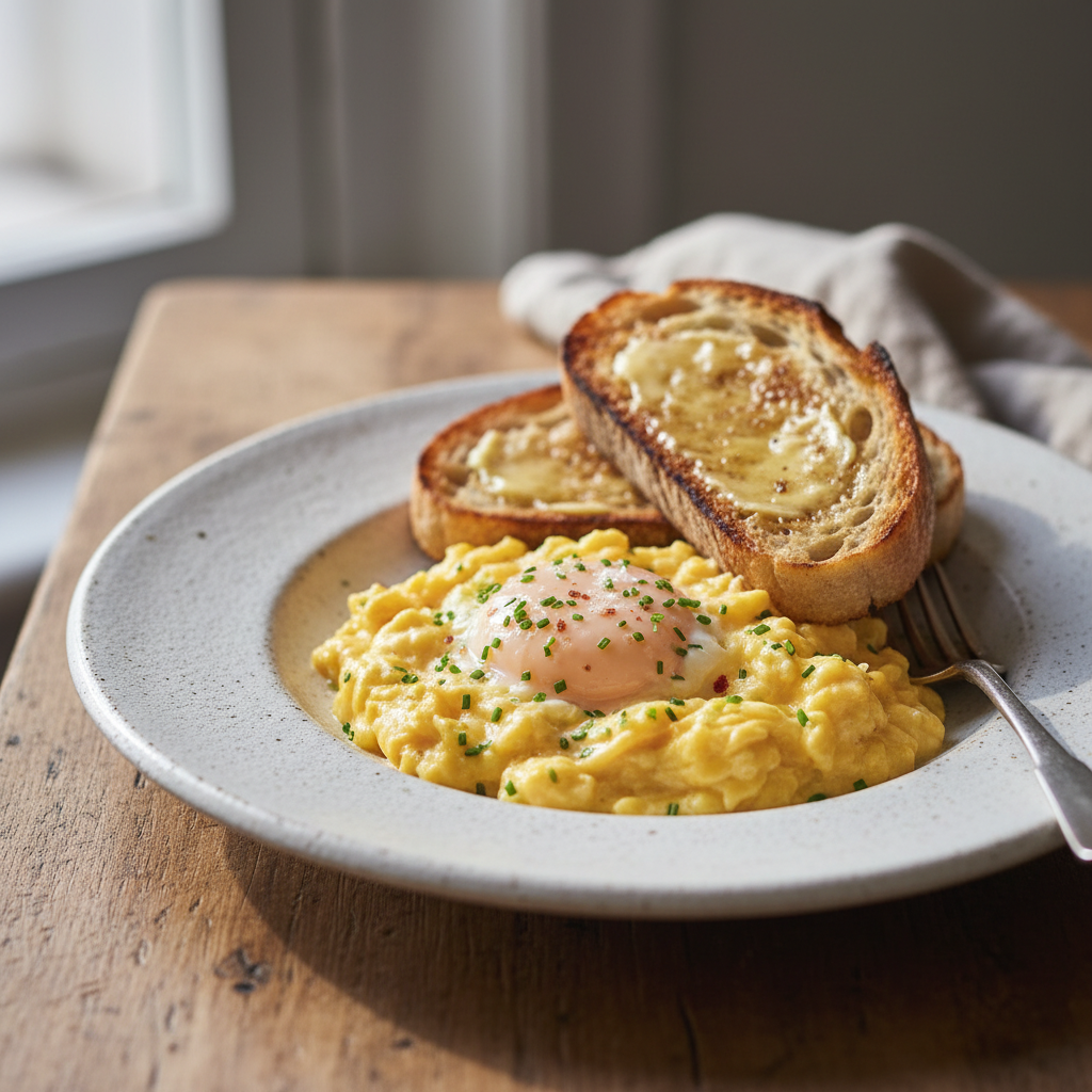 Photo de Recette des œufs brouillés fondants au beurre demi-sel
