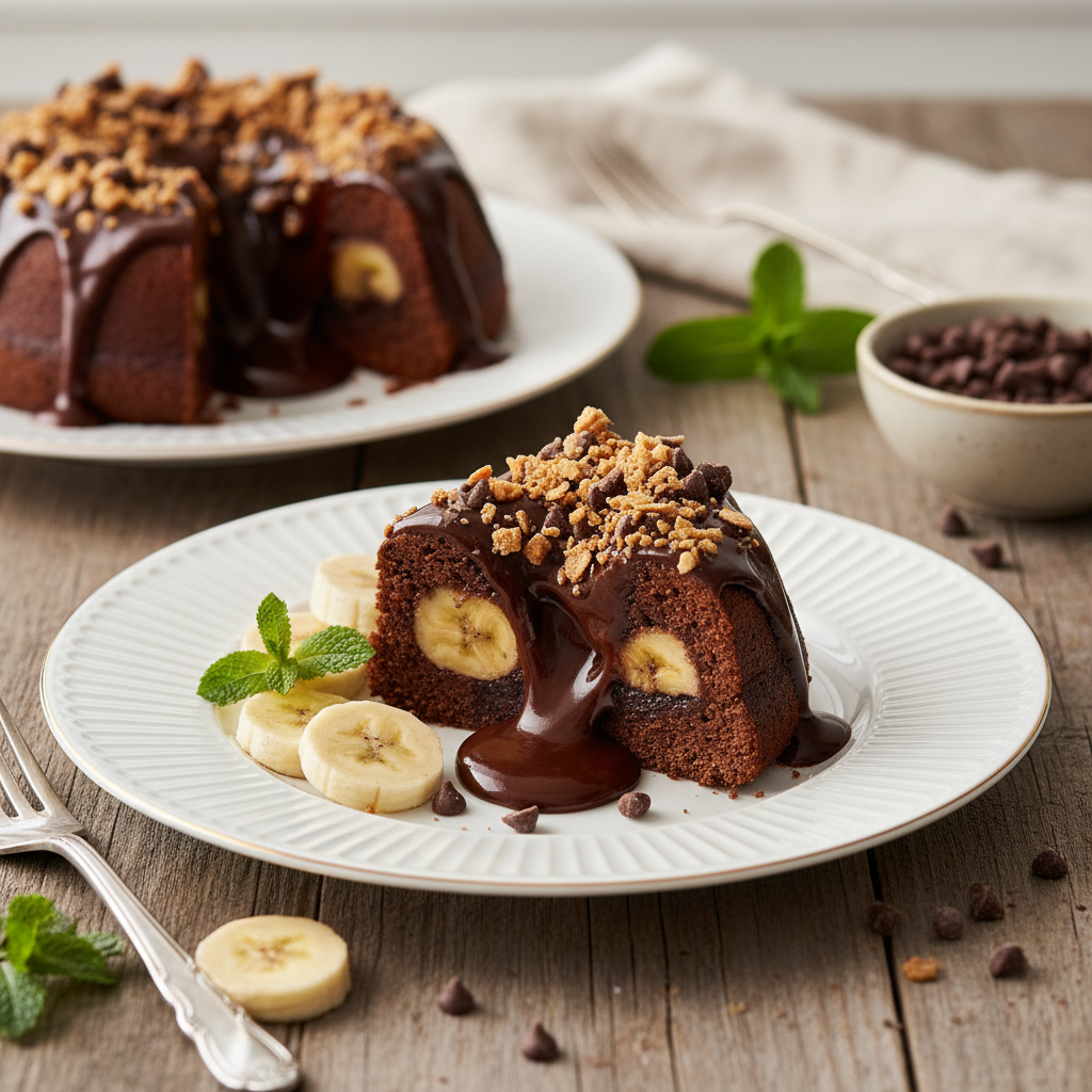 Photo de Recette de gâteau banane chocolat fondant et pépites croquantes