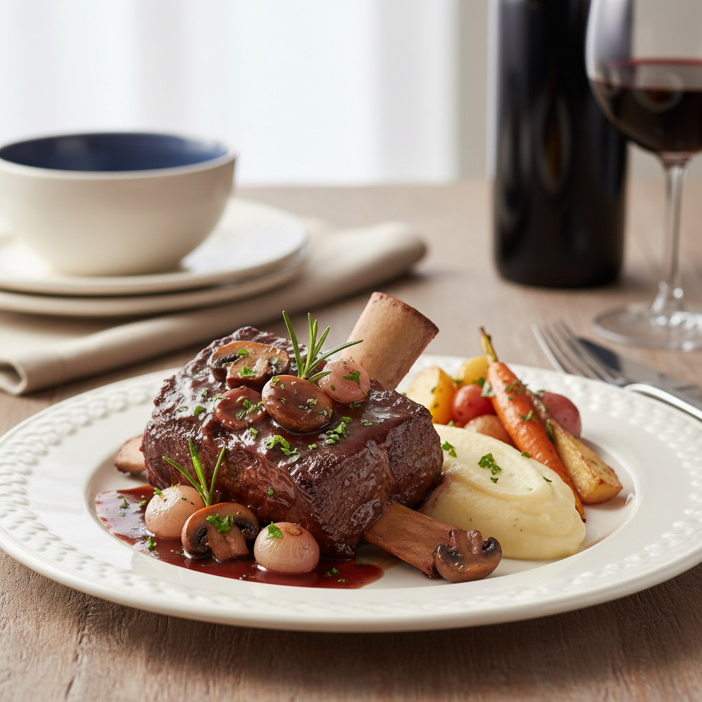 Photo de Recette de la côtelette de boeuf braisée au vin rouge