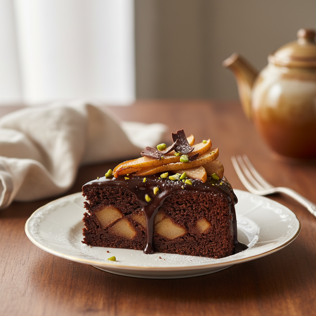 Photo de Recette de gâteau aux poires et chocolat noir intense
