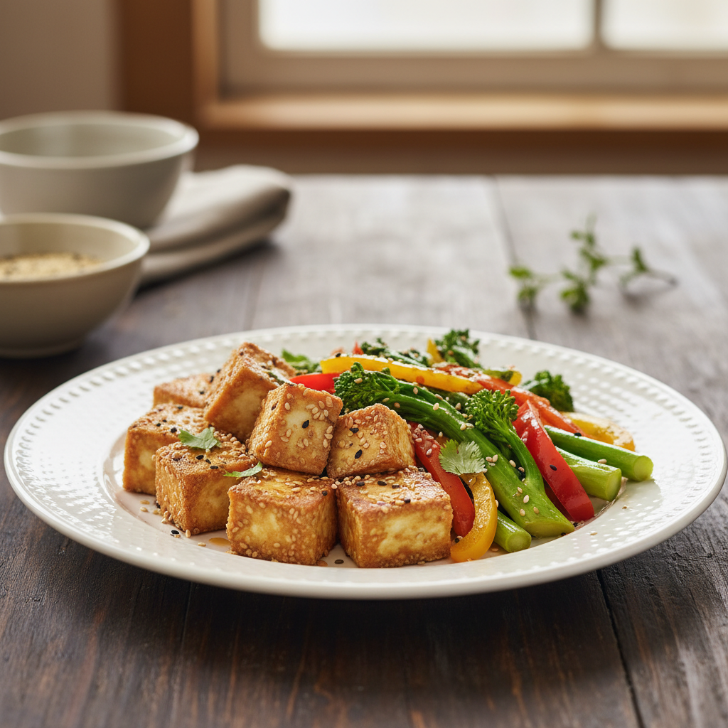 Photo de Recette de tofu sauté au sésame et brocolis croquants