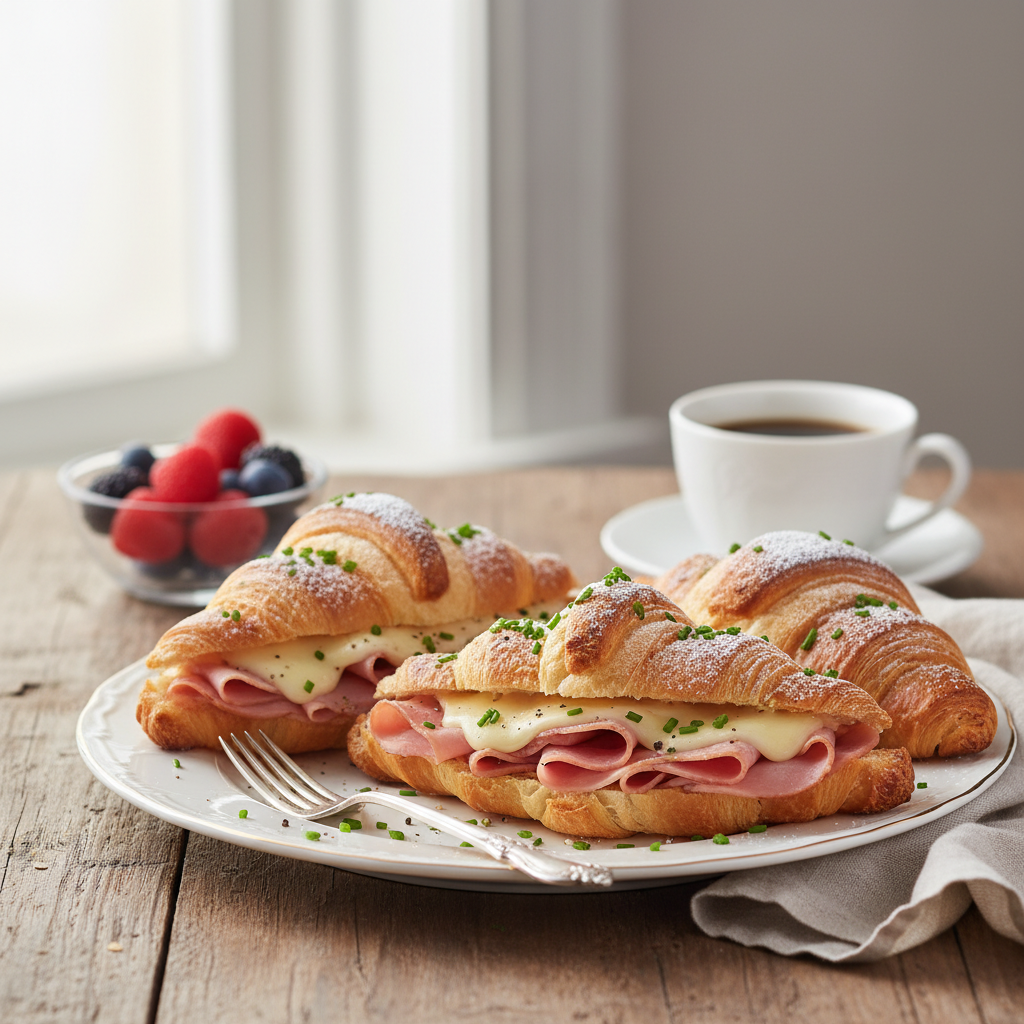 Photo de Recette de croissants au jambon gratinés et gourmands