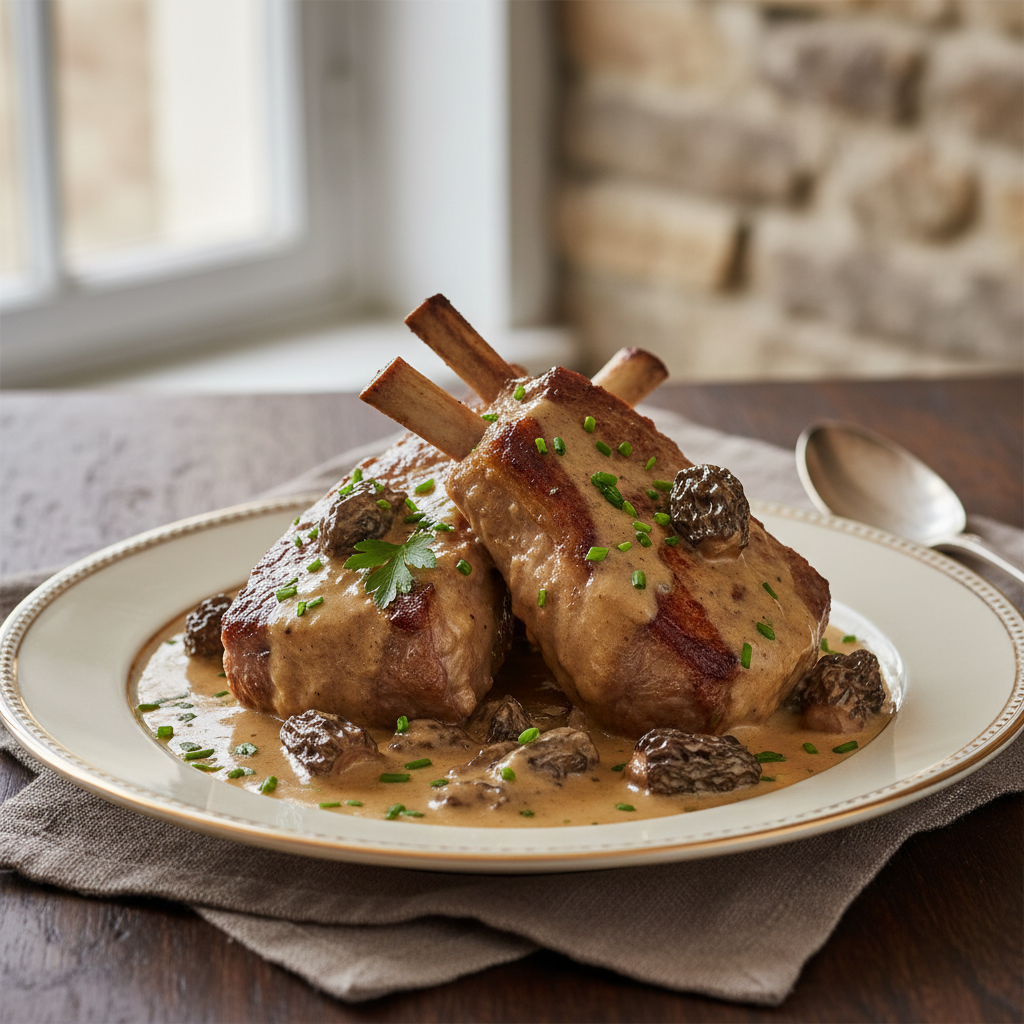 Photo de Recette de côtes de veau fondantes aux morilles et crème