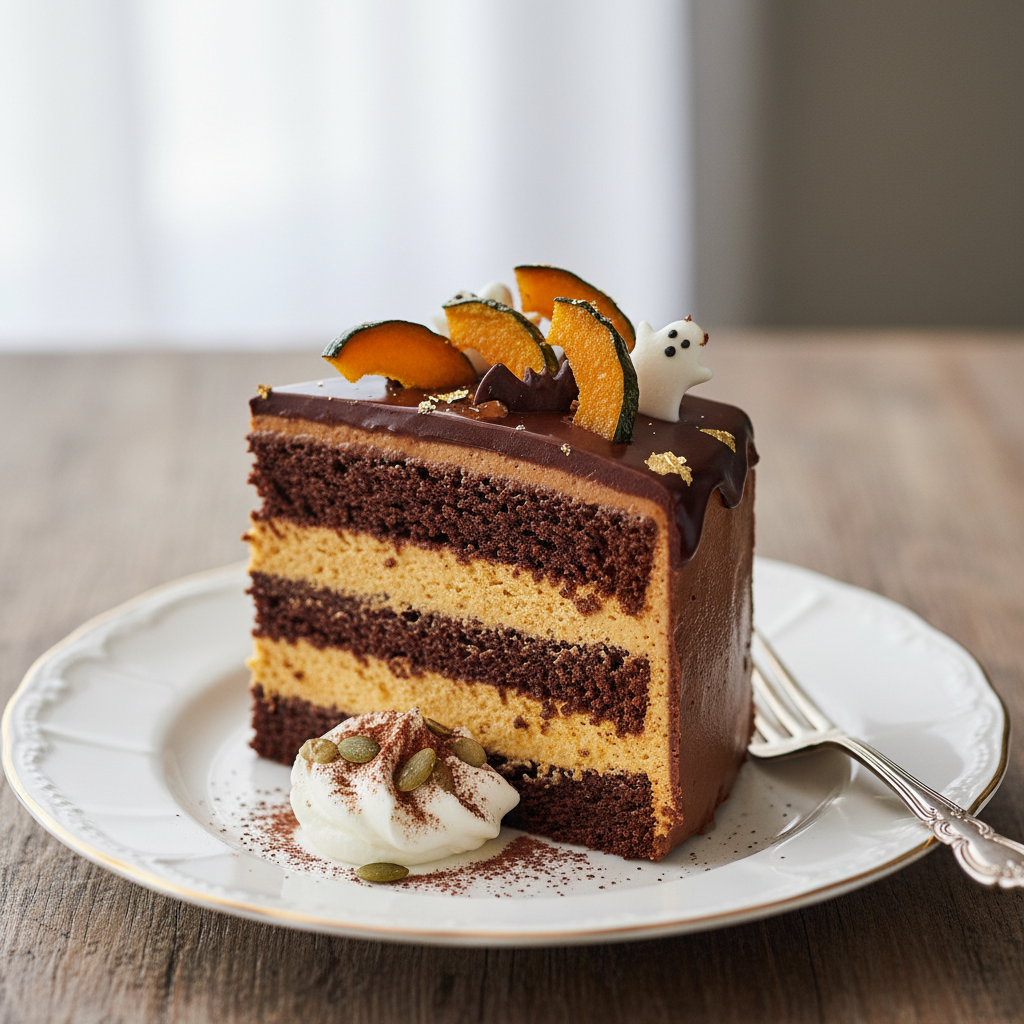 Photo de Recette de gâteau halloween au chocolat et potiron