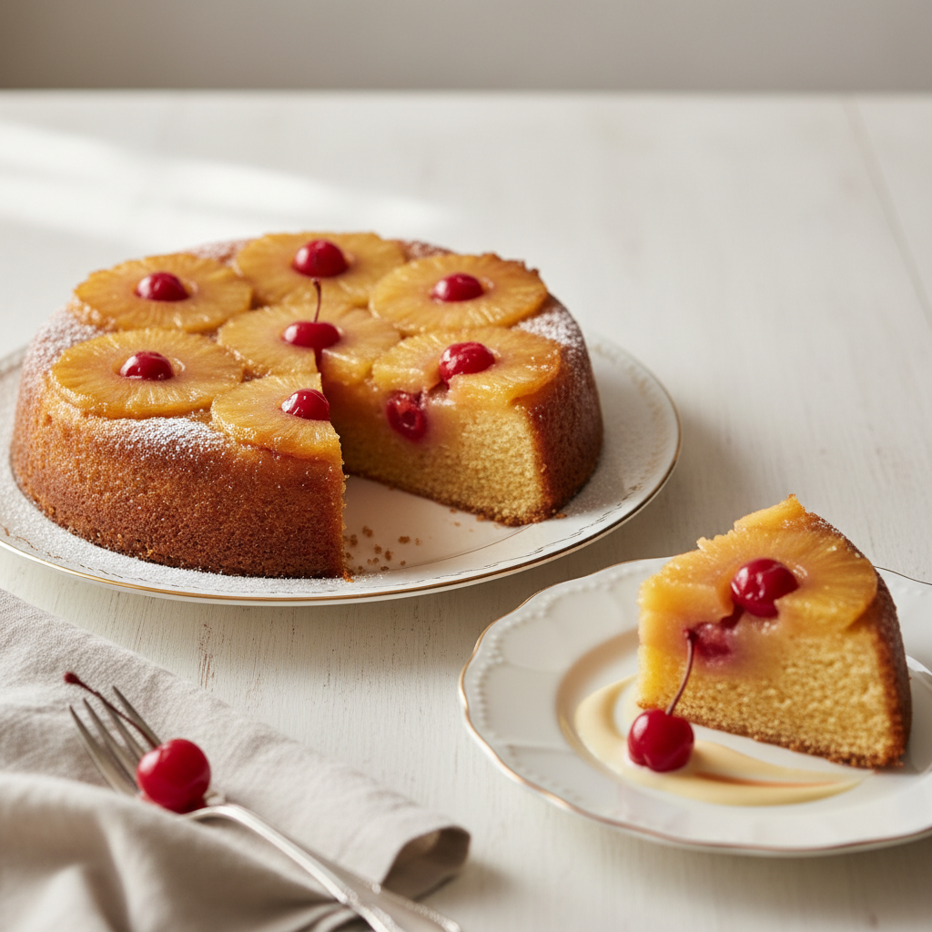 Photo de Recette de gâteau renversé à l'ananas caramélisé