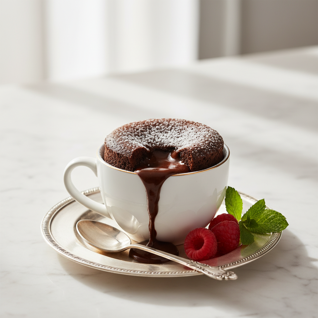 Photo de Recette de mug cake au chocolat au cœur fondant express