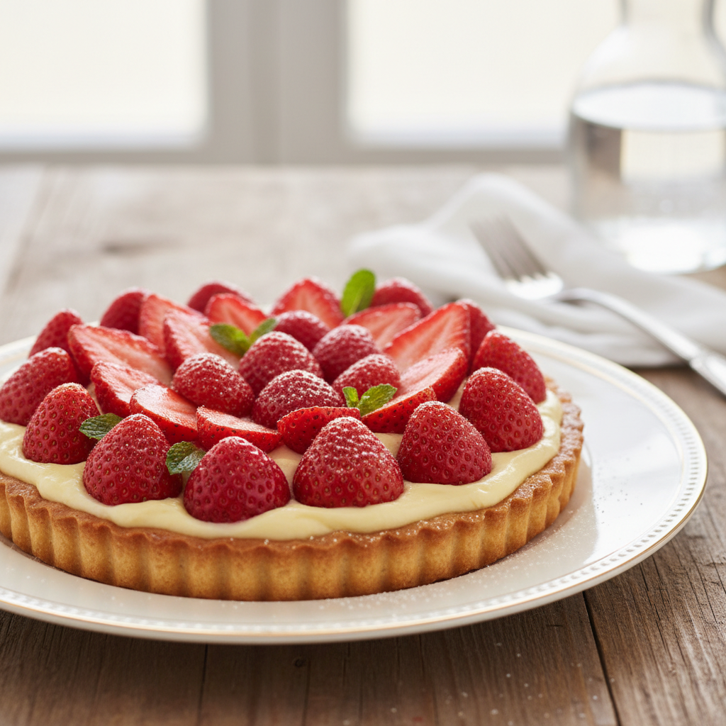Photo de Recette de la tarte aux fraises à la crème pâtissière
