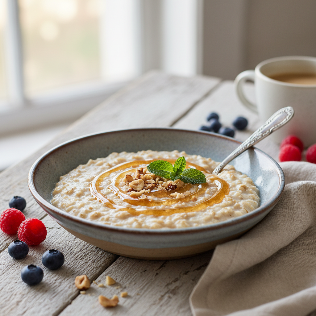 Photo de Recette du porridge onctueux aux flocons d'avoine et miel