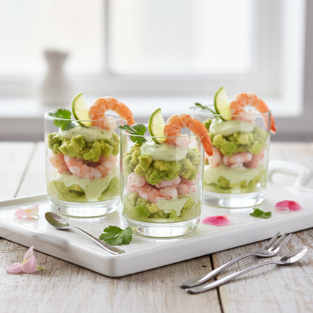 Photo de Recette des verrines d'avocat et crevettes au citron vert
