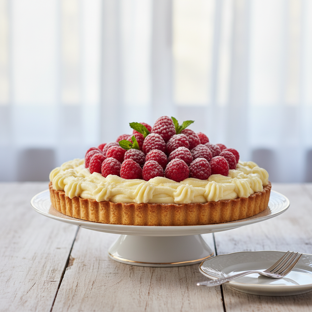 Photo de Recette de tarte aux framboises et crème vanillée onctueuse