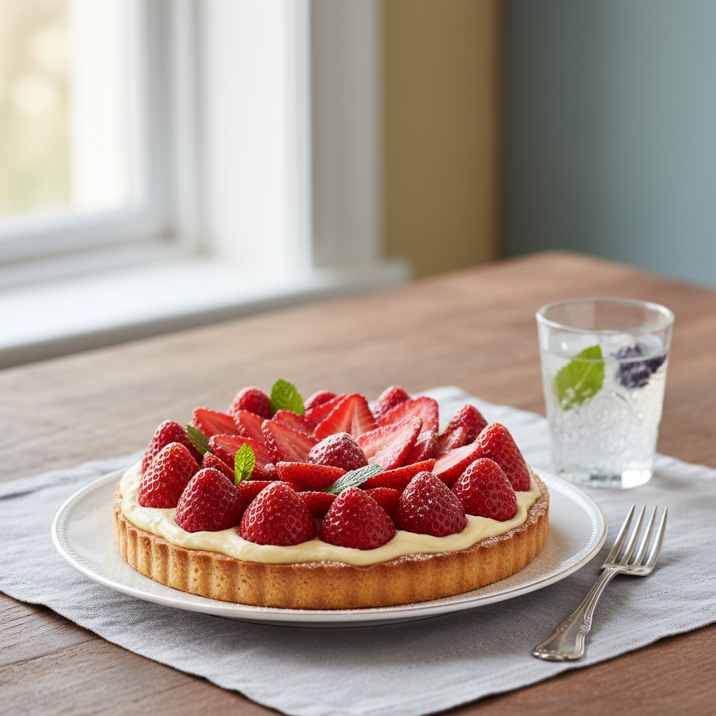 Photo de Recette de tarte aux fraises à la crème pâtissière vanillée