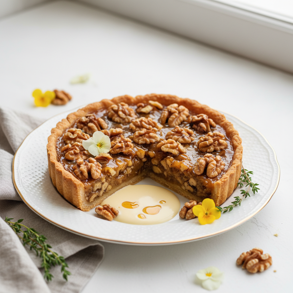 Photo de Recette de tarte aux noix fondante à la crème et au miel