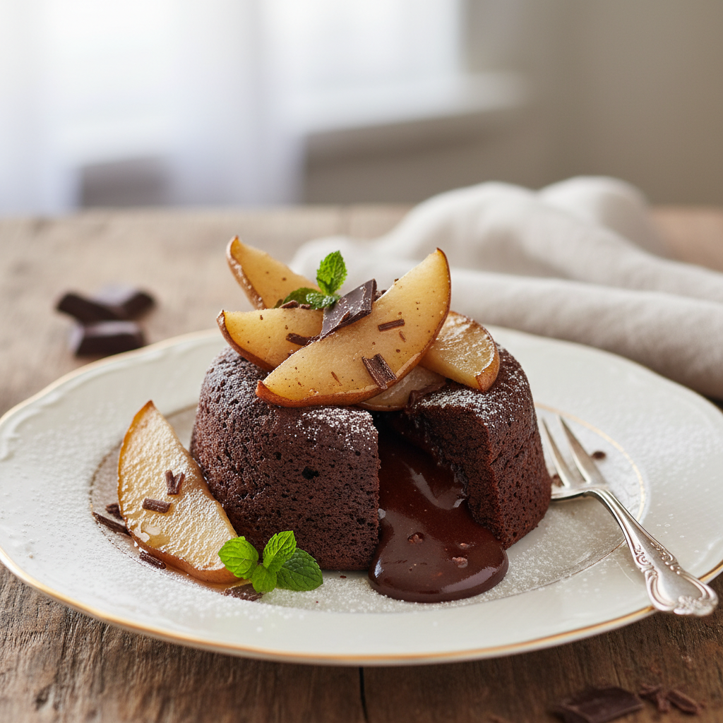 Photo de Recette de gâteau fondant poire et chocolat noir