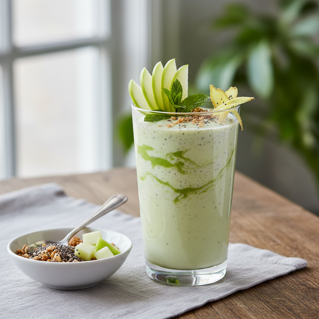 Photo de Recette du smoothie minceur vert aux pommes et gingembre