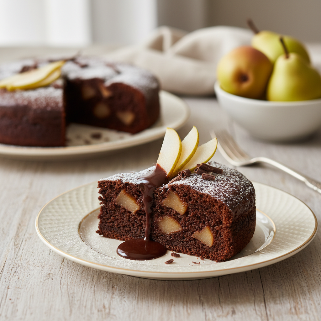 Photo de Recette de gâteau moelleux au chocolat et poires fraîches