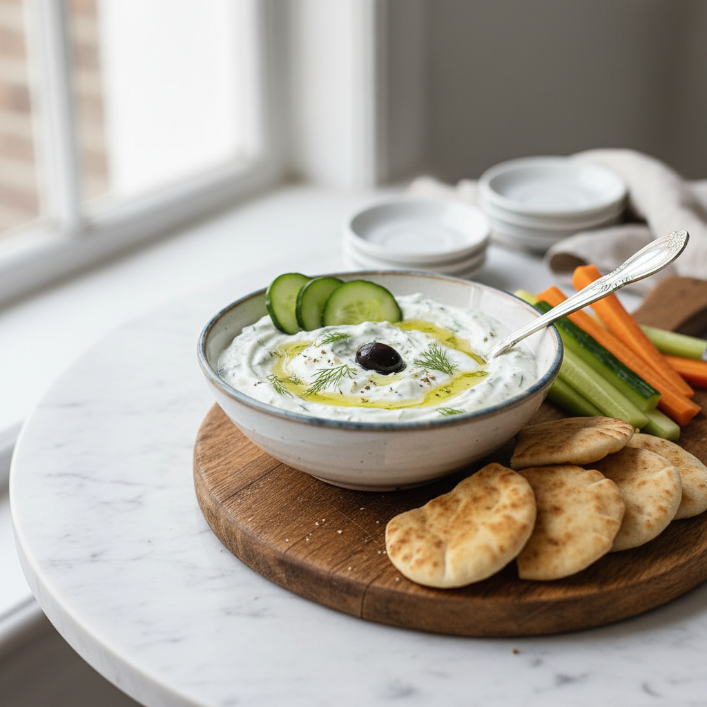 Photo de Recette de tzatziki grec traditionnel au concombre et ail