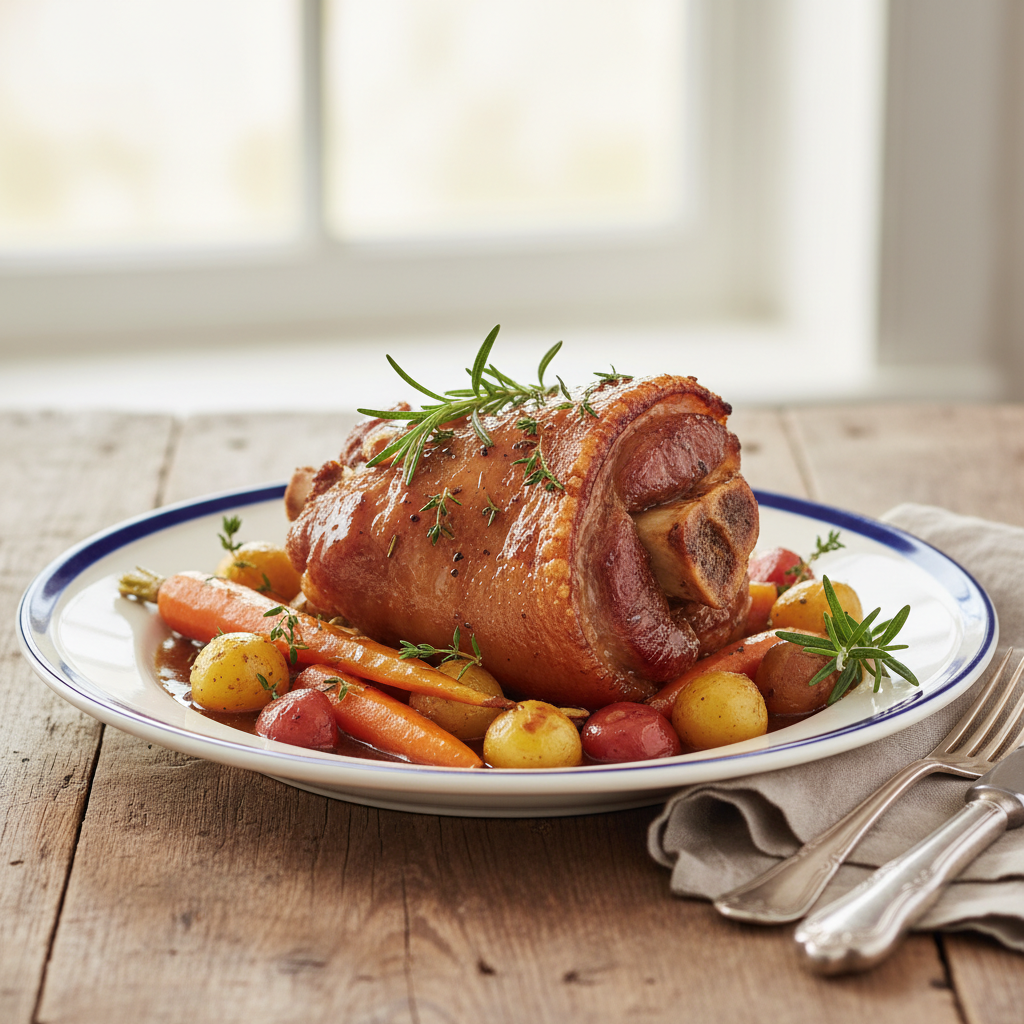 Photo de Recette de jarret de porc au four fondant et croustillant