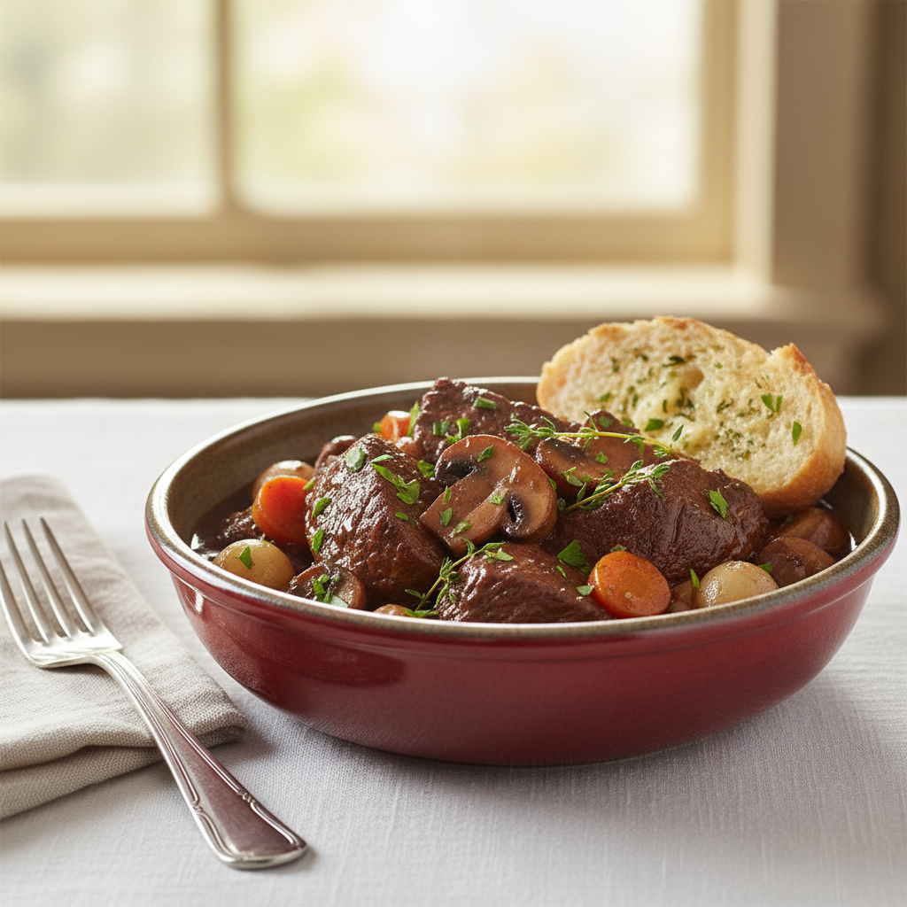Photo de Recette du boeuf bourguignon traditionnel et fondant