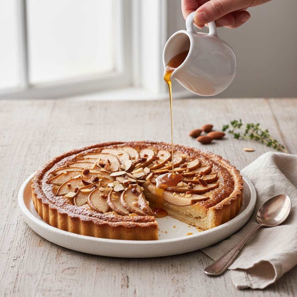 Photo de Recette de tarte aux poires aux amandes et beurre noisette