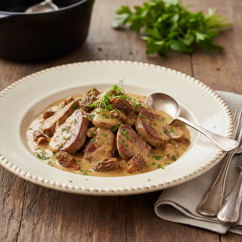 Photo de Recette de rognons de veau à la crème et aux morilles