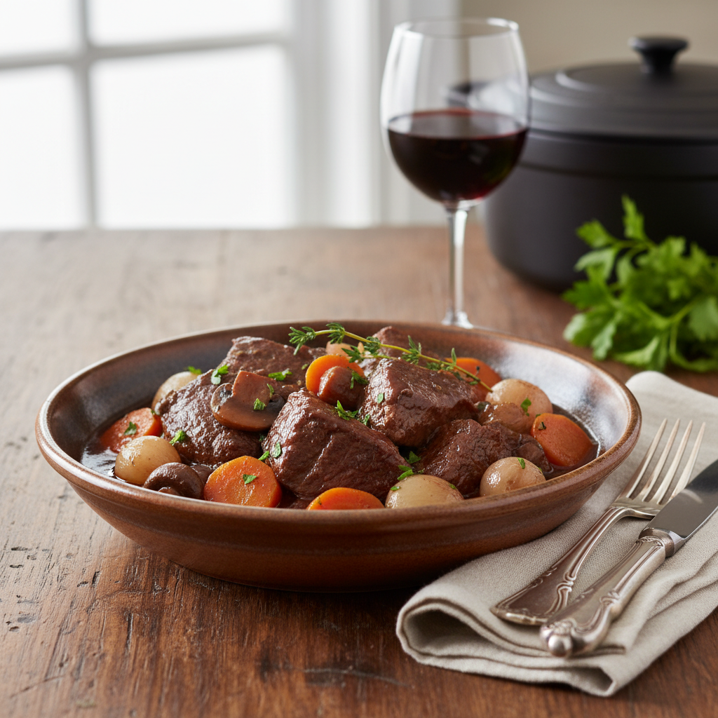 Photo de Recette du bœuf bourguignon traditionnel à l'ancienne