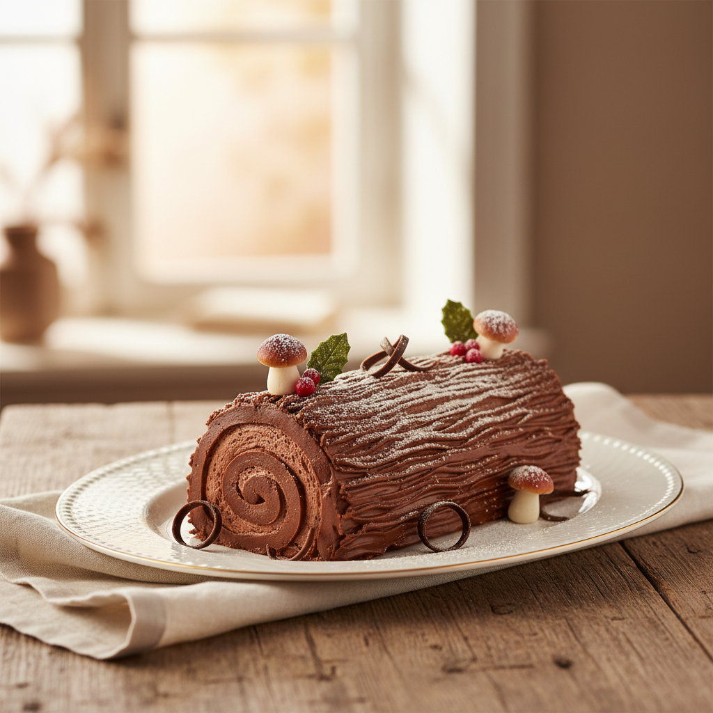 Photo de Recette de bûche de Noël traditionnelle au chocolat