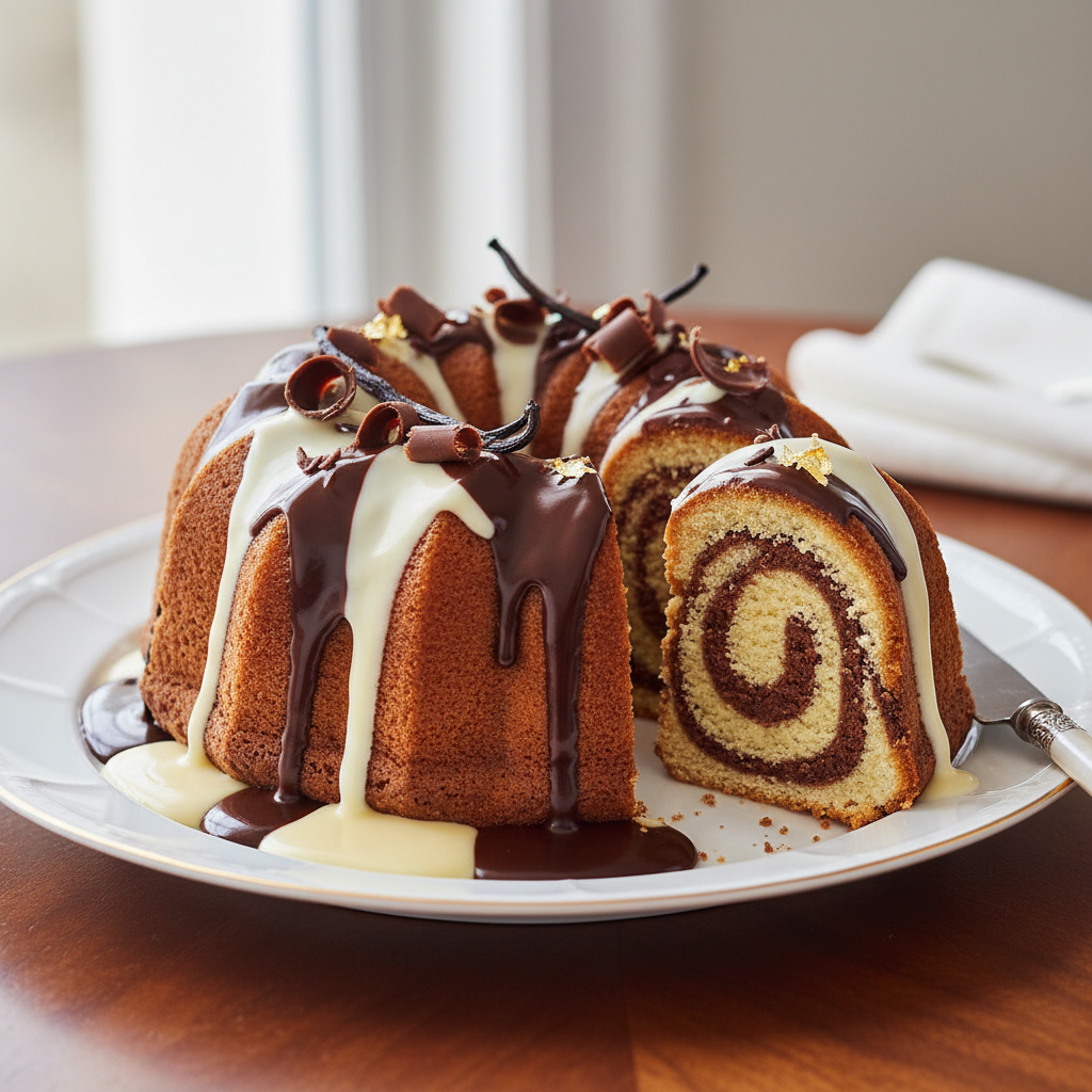 Photo de Recette de cake marbré ultra moelleux chocolat vanille