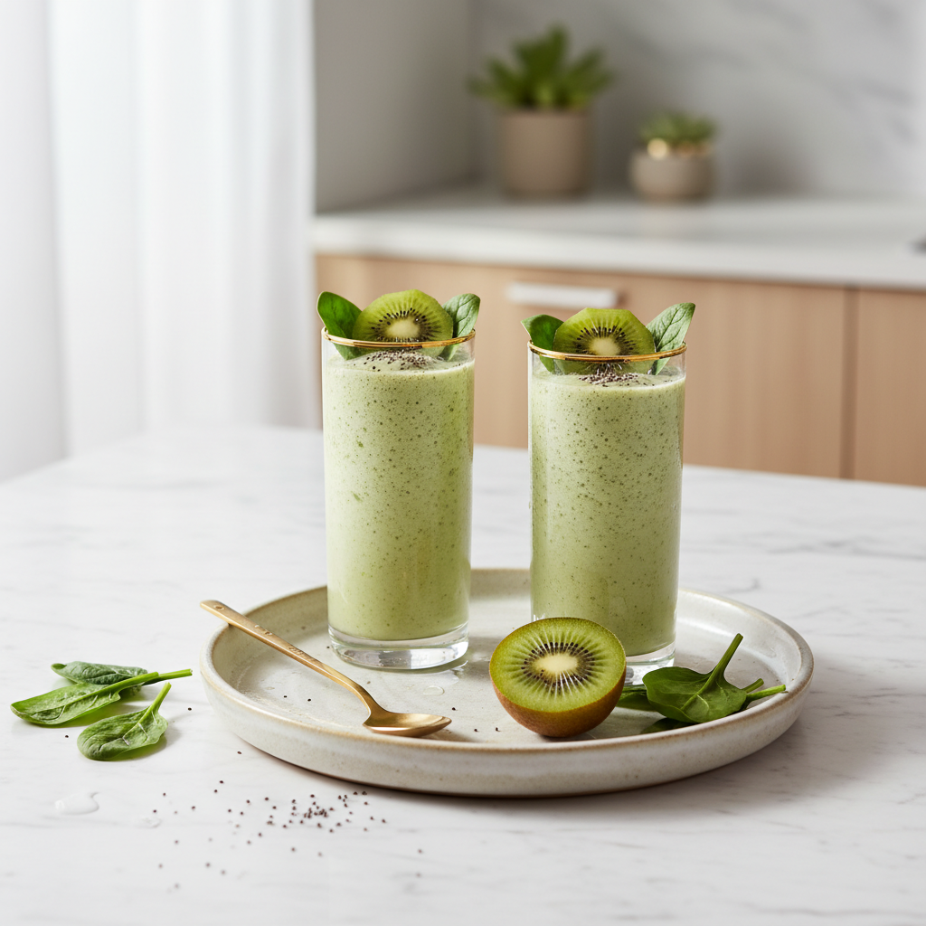 Photo de Recette des smoothies verts énergisants au kiwi et épinards