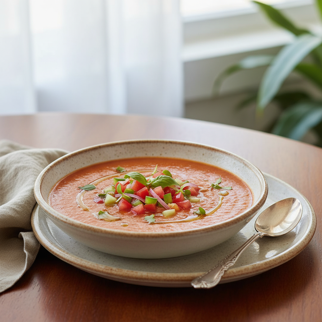 Photo de Recette de gaspacho andalou traditionnel et rafraîchissant