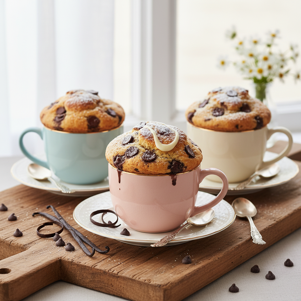 Photo de Recette de mug cakes moelleux à la vanille et pépites
