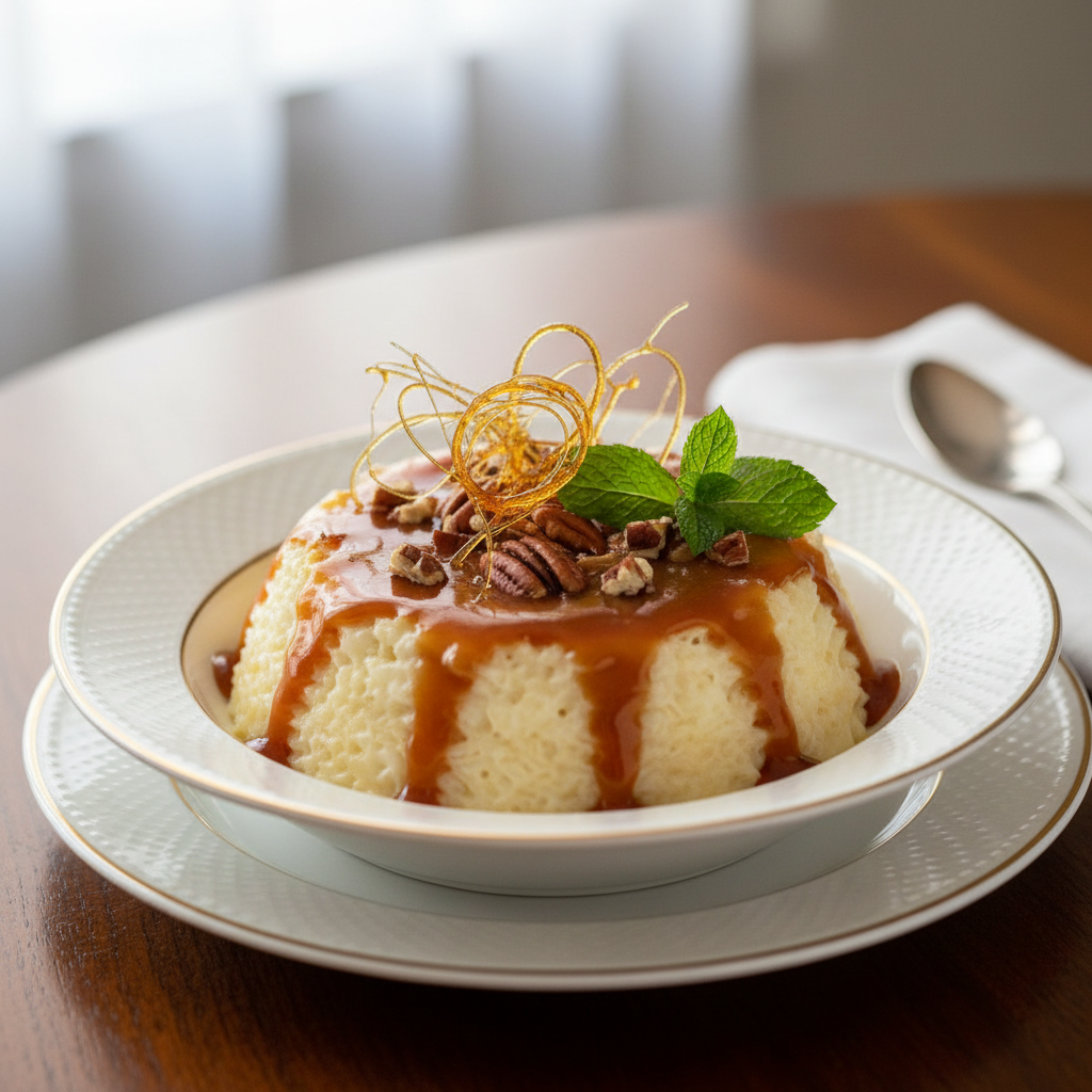 Photo de Recette du gâteau de riz onctueux au caramel maison