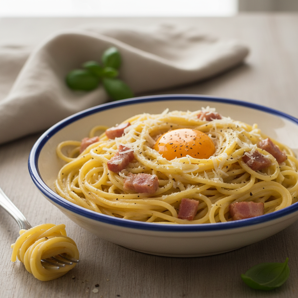 Photo de Recette de pâtes carbonara traditionnelles et crémeuses