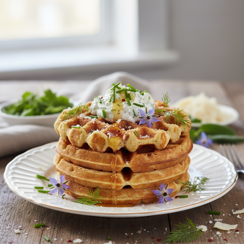 Photo de Recette de gaufres salées au fromage et herbes fraîches