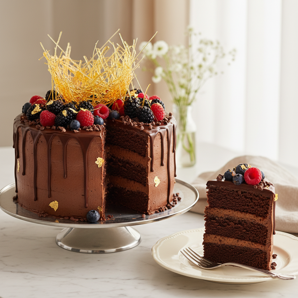 Photo de Recette du gâteau d'anniversaire au chocolat étagé et gourmand