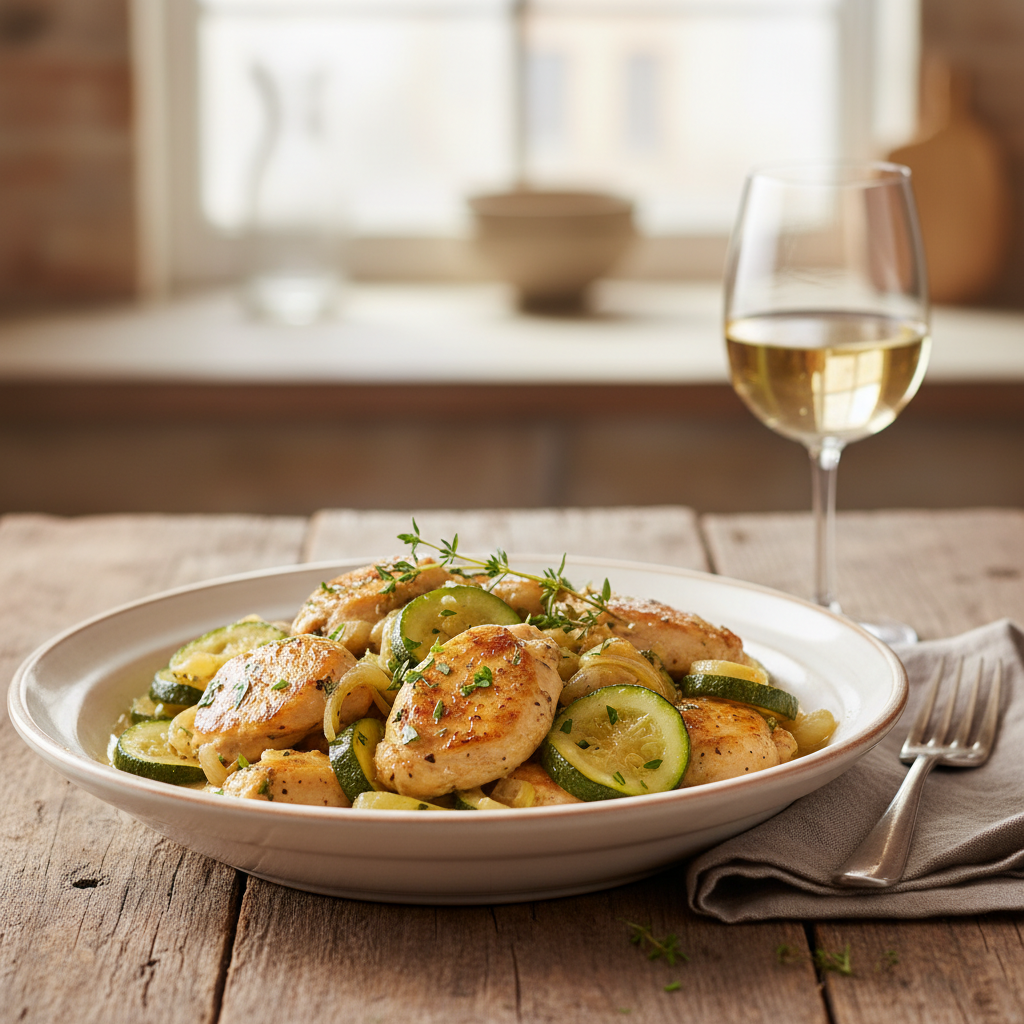 Photo de Recette de la fricassée de poulet aux courgettes fondantes