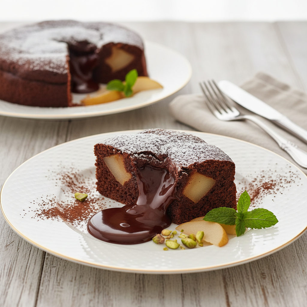 Photo de Recette de gâteau fondant au chocolat et poires Williams