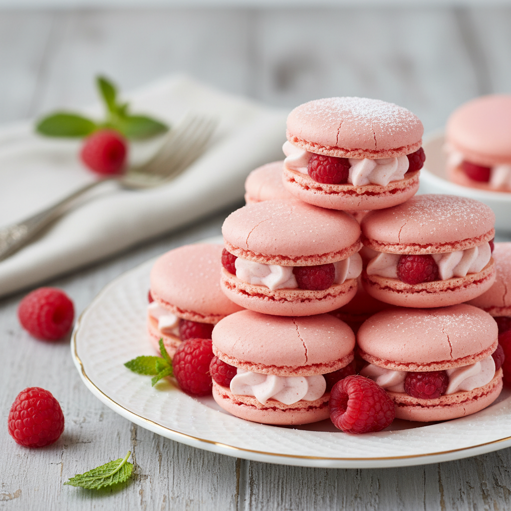 Photo de Recette des macarons à la framboise et ganache montée