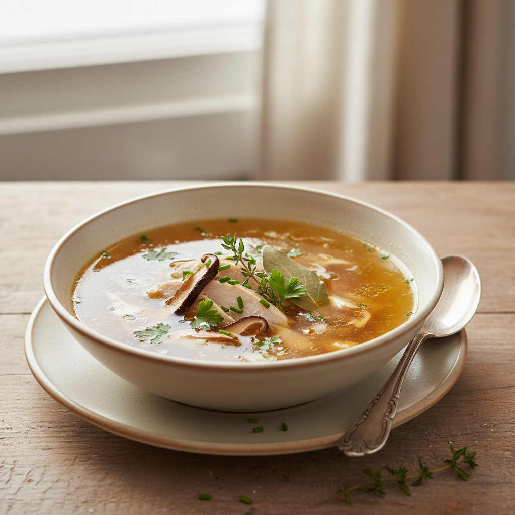 Photo de Recette de bouillon de poulet maison riche et limpide