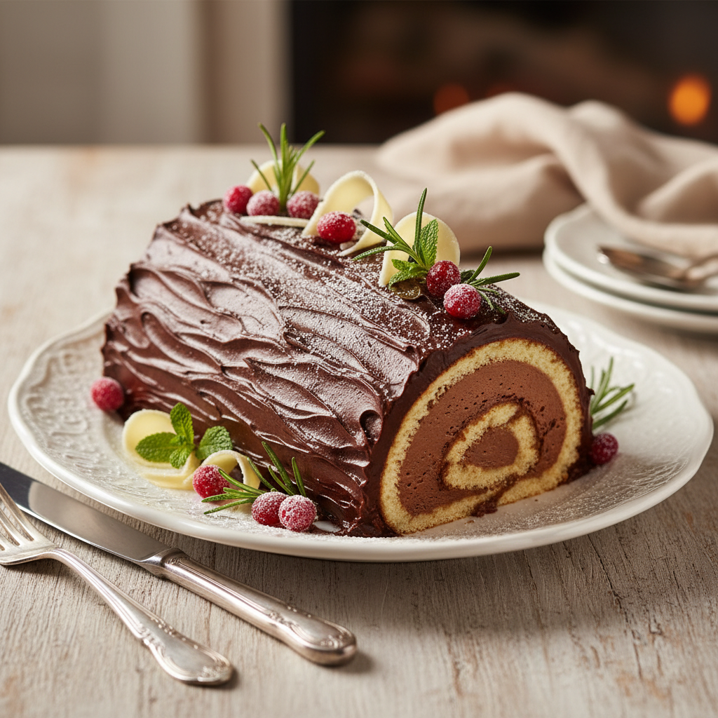 Photo de Recette de bûche au chocolat onctueuse et traditionnelle
