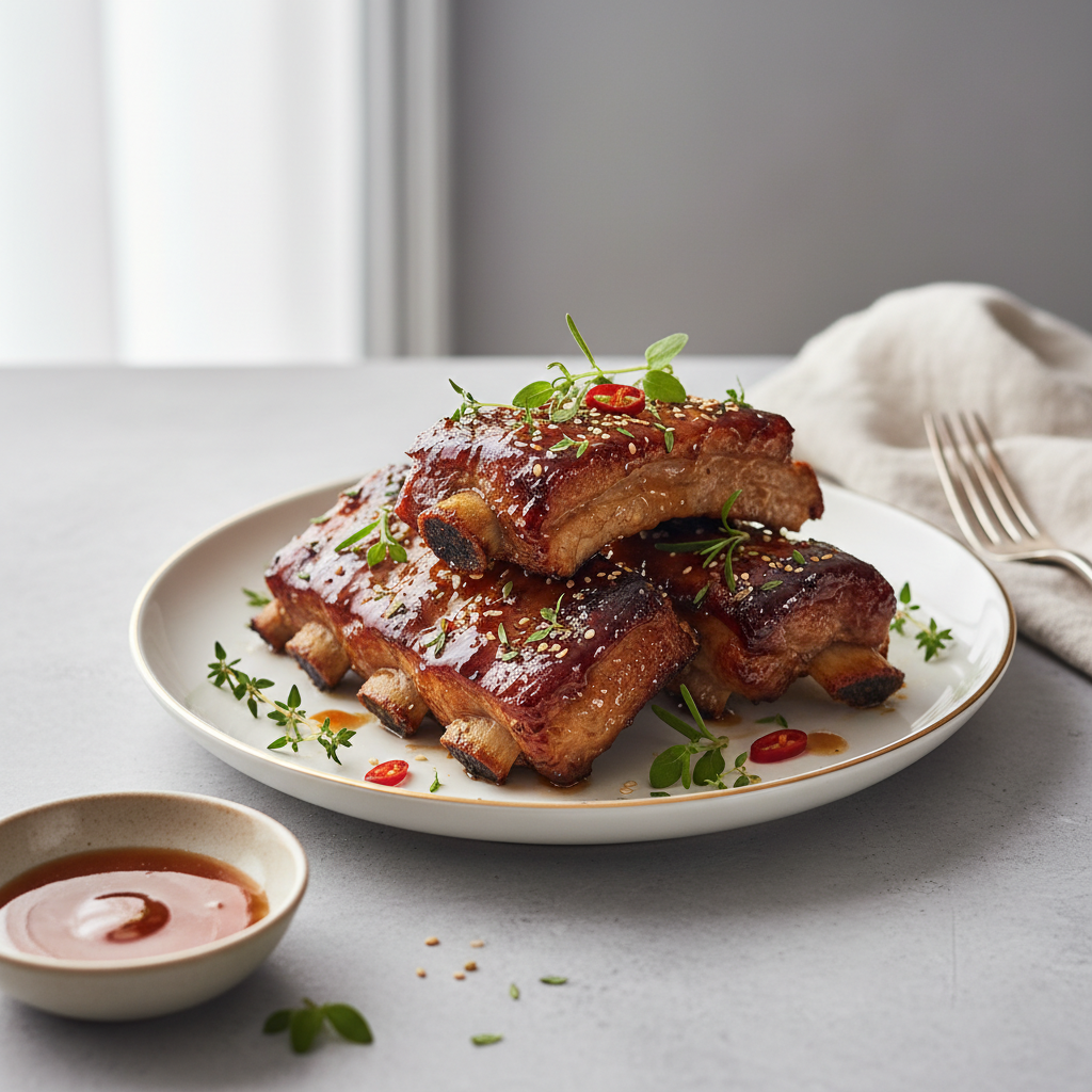 Photo de Recette de travers de porc fondant au four et caramélisé