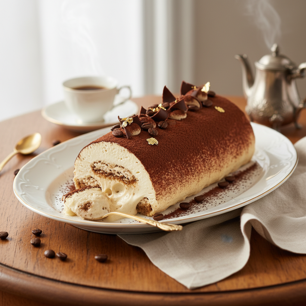 Photo de Recette de bûche tiramisu fondante au café