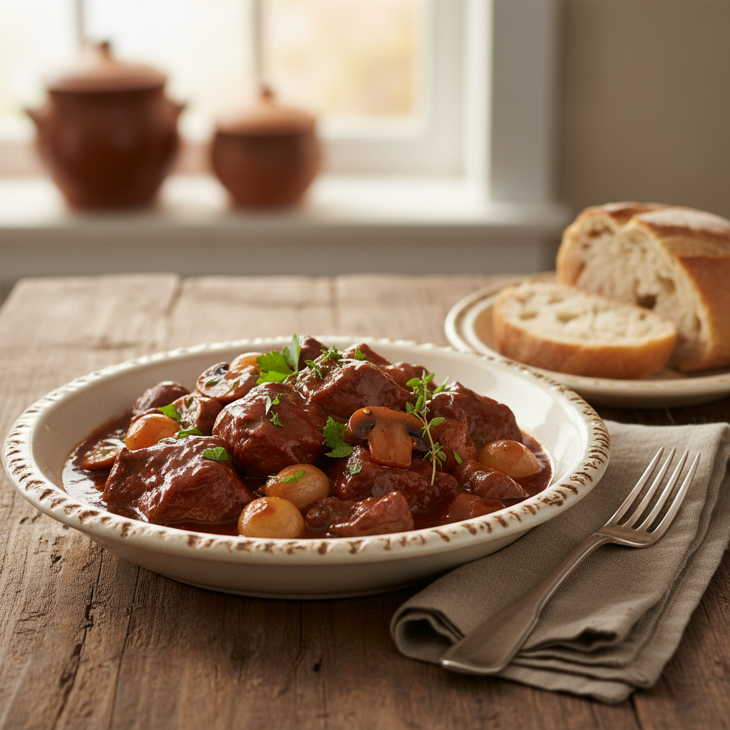 Photo de Recette du boeuf bourguignon traditionnel et sa sauce onctueuse