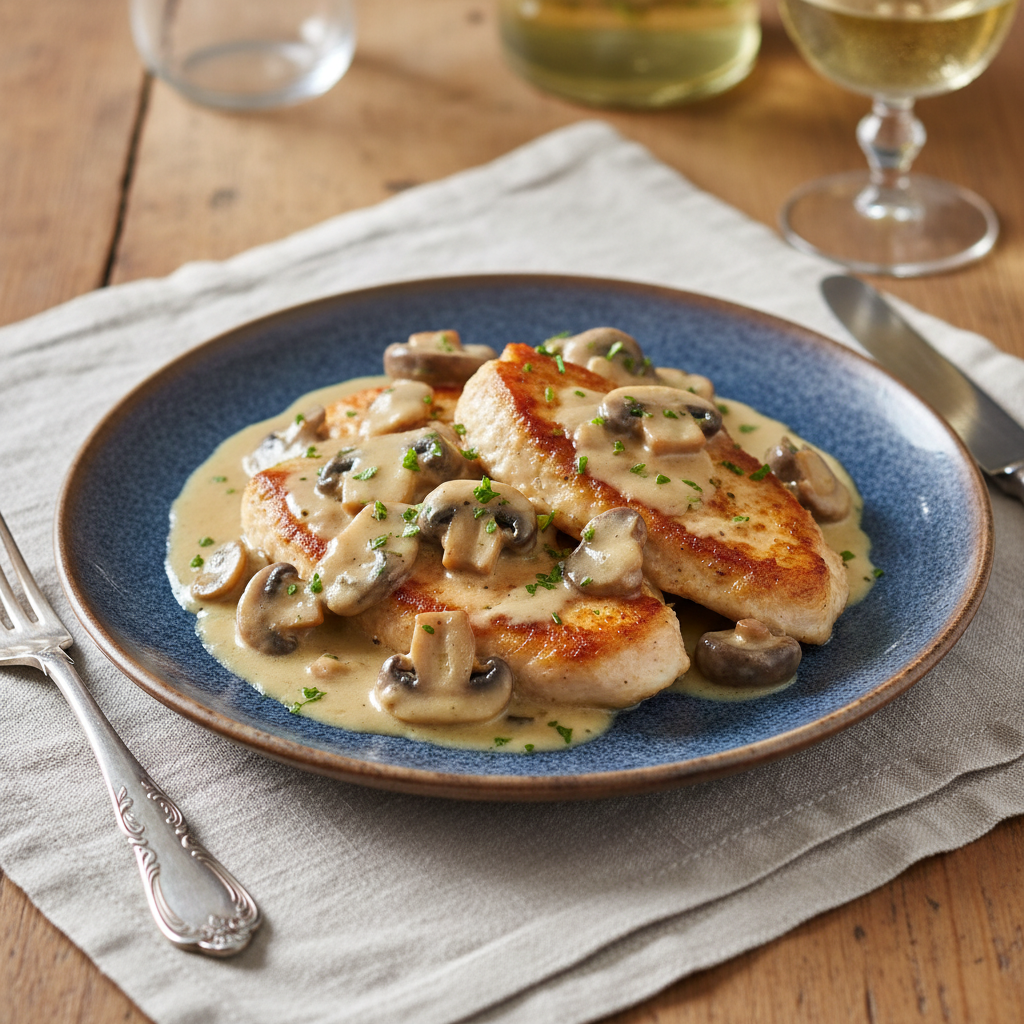 Photo de Recette d'escalope de poulet à la crème et champignons