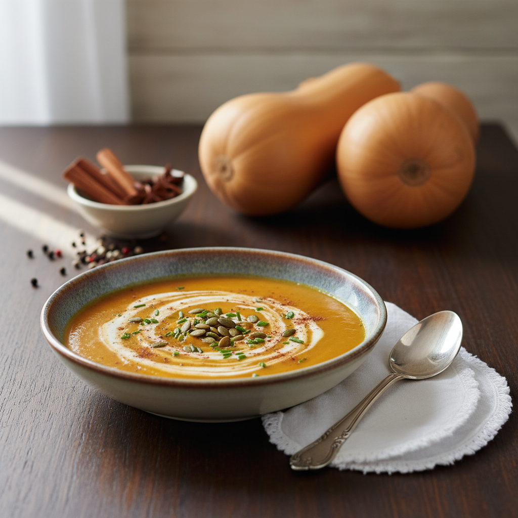 Photo de Recette de soupe butternut onctueuse aux épices douces