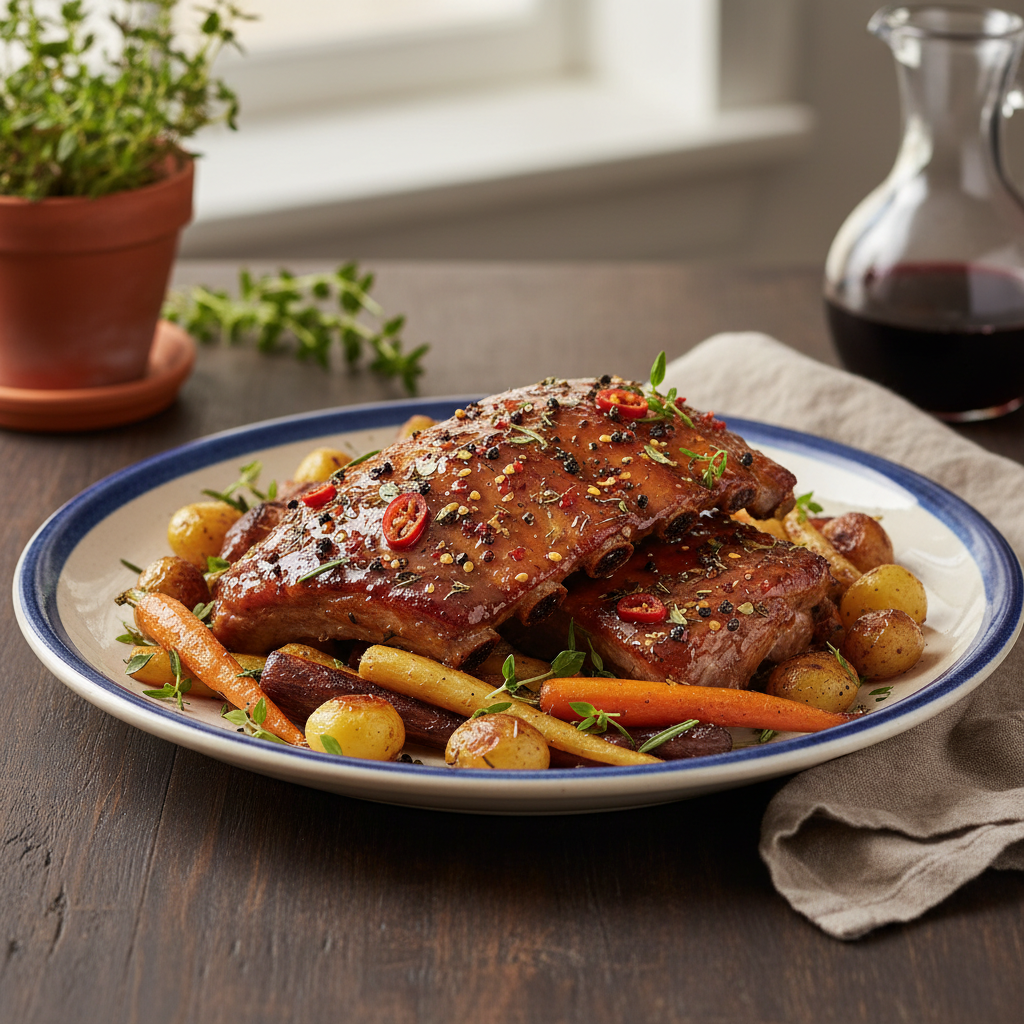 Photo de Recette de travers de porc laqués au miel et épices