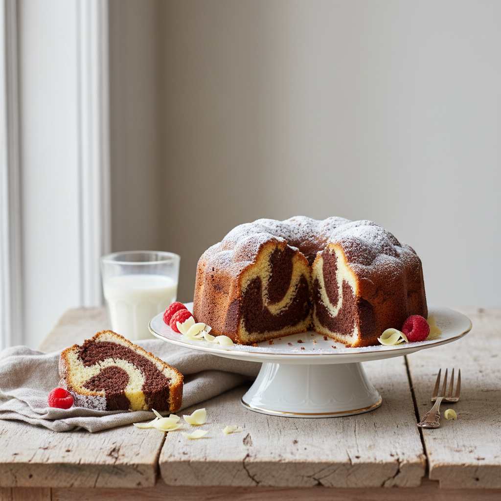 Photo de Recette du gâteau marbré au chocolat et à la vanille