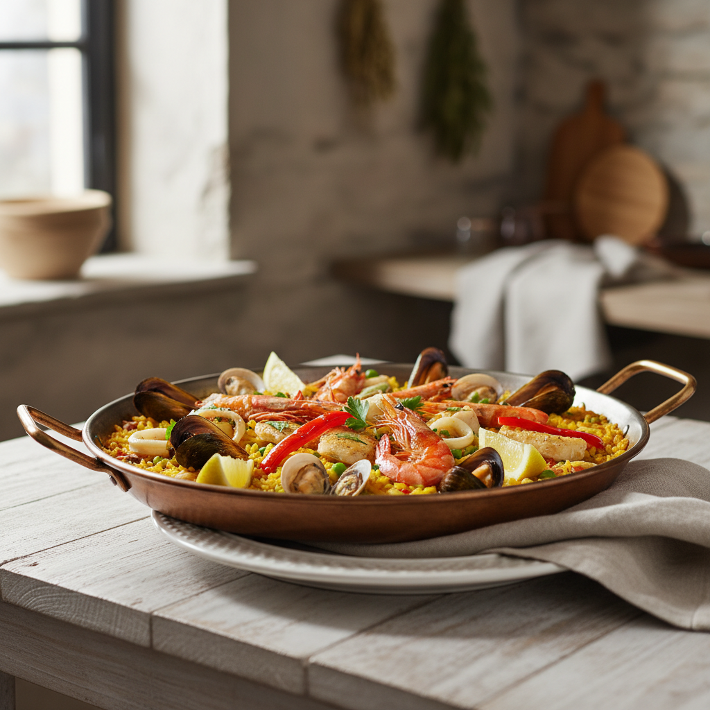 Photo de Recette de la paella traditionnelle au safran et fruits de mer